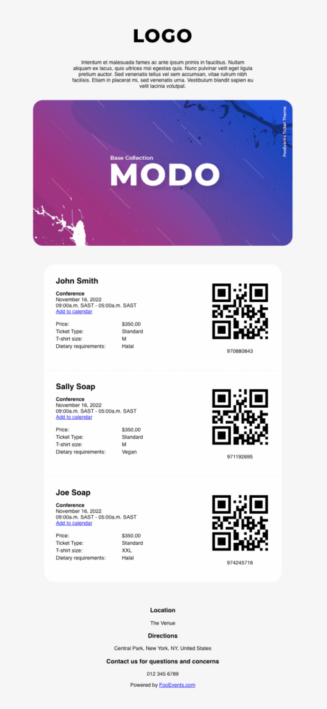FooEvents Ticket Themes 3 modo ticket theme