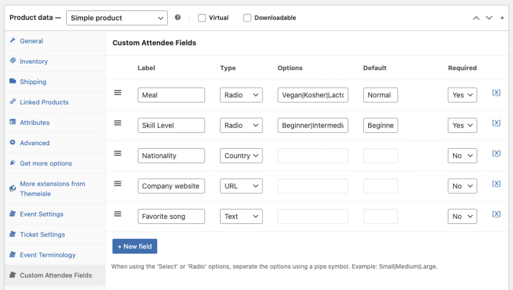 Host Workshops And Training Sessions With Fooevents 3 Screenshot Of Fooevents Custom Attendee Fields Showing Custom Questions.