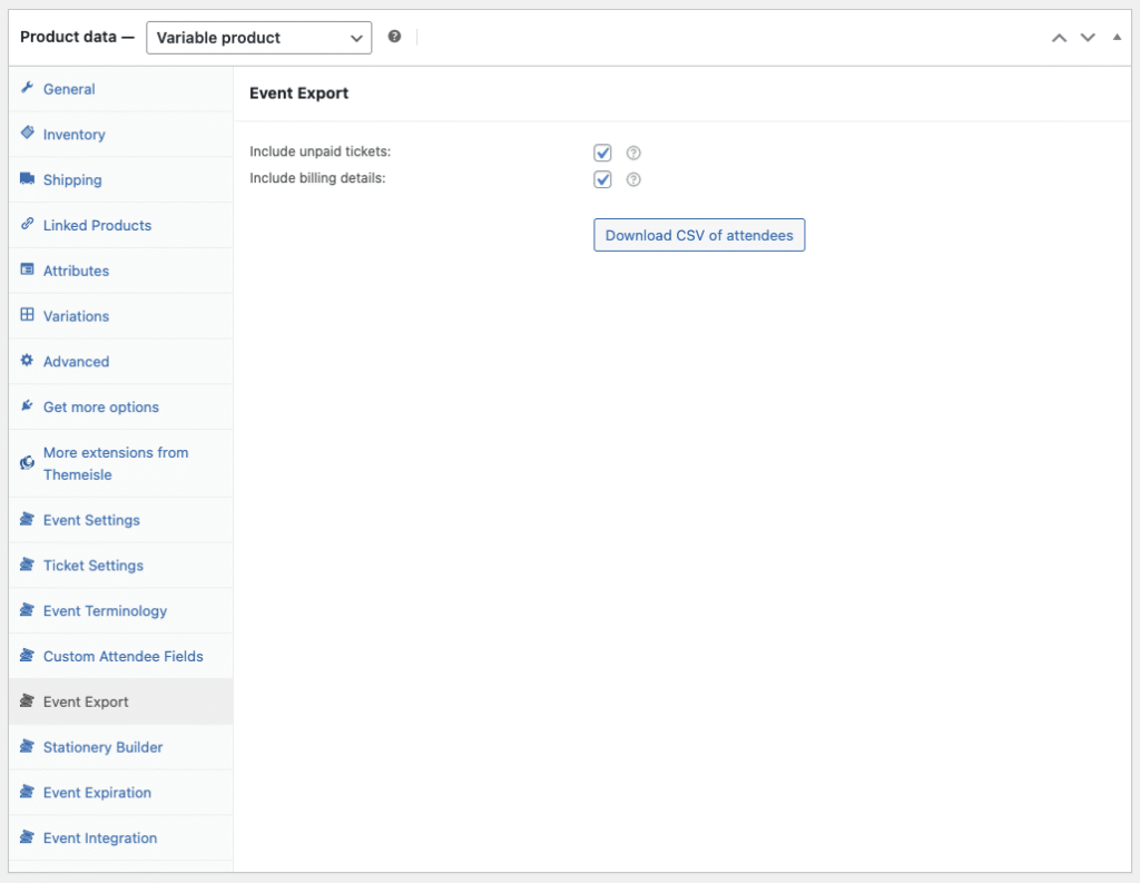 Host Workshops And Training Sessions With Fooevents 9 Screenshot Of The Fooevents Event Export Panel In Wordpress.
