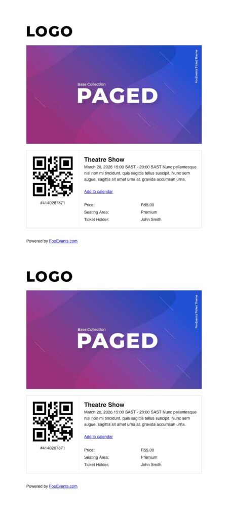FooEvents Ticket Themes 2 Vista previa del tema de entradas paginadas