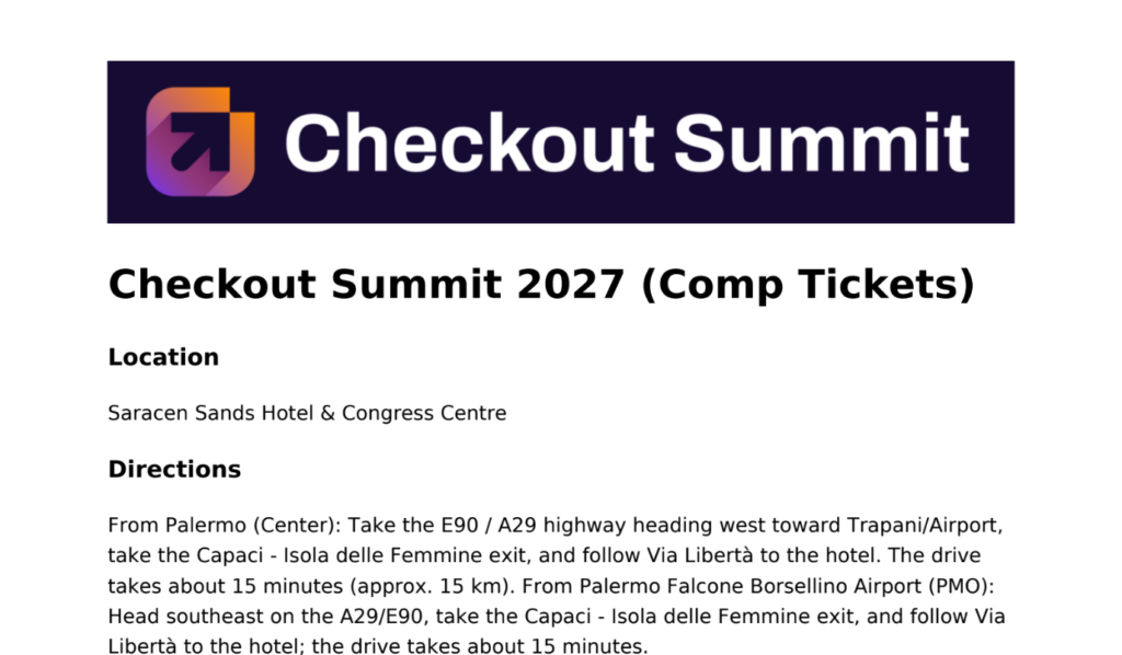 checkout summit ticket email
